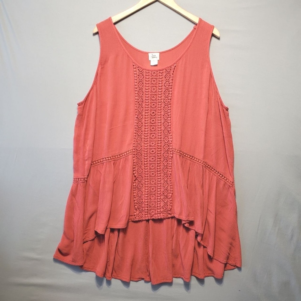 Born Famous Crochet Boho Tank Top Women XL Orange Flowy High Low Tunic Festival